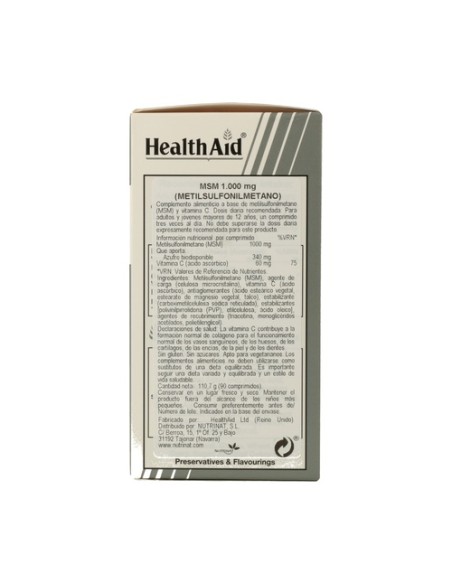 Msm Metilsulfonilmetano 90 comprimidos de 1000mg Health Aid