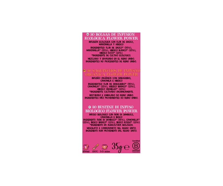 Infusión flower power flor de sauco, hibiscus y manzanilla Bio 20 bolsitas infusoras Cupper