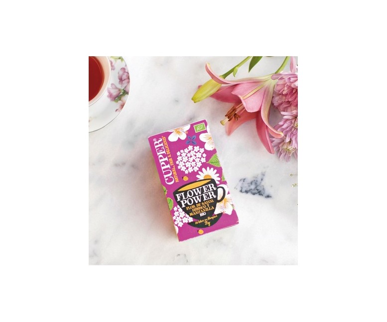 Infusión flower power flor de sauco, hibiscus y manzanilla Bio 20 bolsitas infusoras Cupper