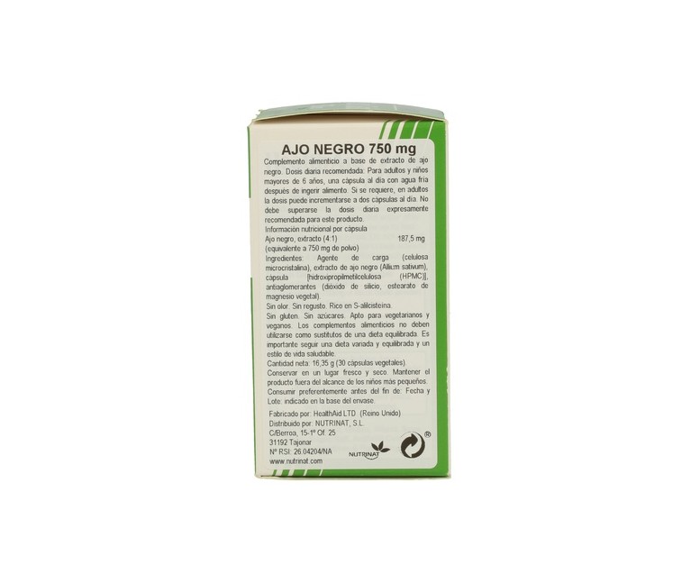 Ajo Negro (Black Garlic) 30 cápsulas de 750mg Health Aid