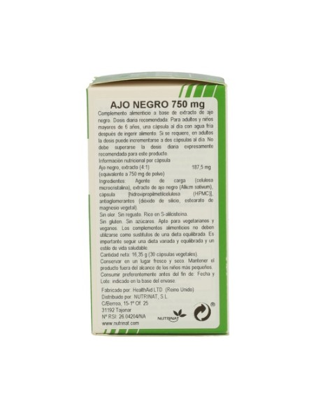 Ajo Negro (Black Garlic) 30 cápsulas de 750mg Health Aid