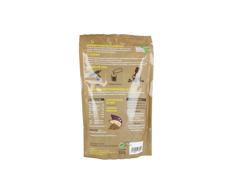 Cacao en polvo Bio 250 g de polvo Sol Natural