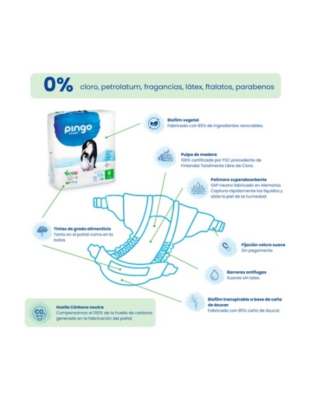 Pañales Ecológicos Pingo T6 XL (15-30 kg) 32 unidades PINGO