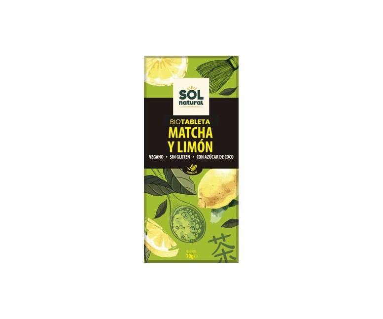 Chocolate vegano con té matcha y limón Bio 70 g (Matcha) Sol Natural
