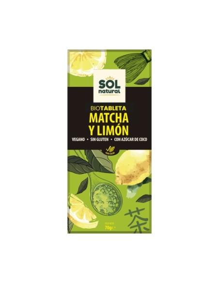 Chocolate vegano con té matcha y limón Bio 70 g (Matcha) Sol Natural