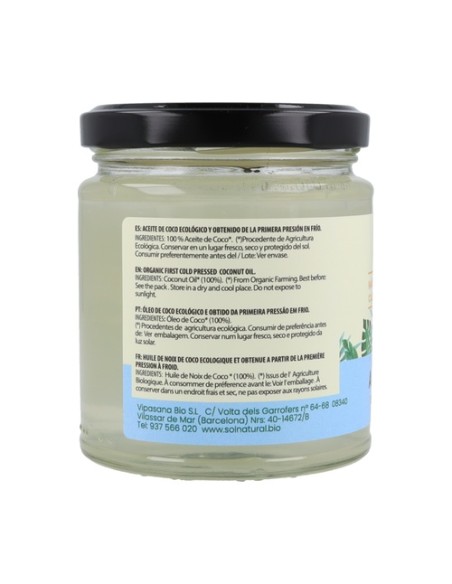 Aceite de coco Bio 200 ml de aceite Sol Natural