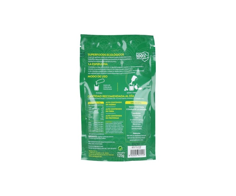 Espirulina en polvo Bio 125 g de polvo Sol Natural