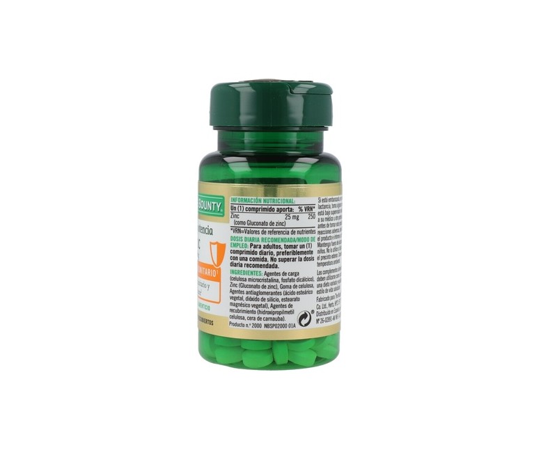 Zinc (Gluconato de Zinc) 100 comprimidos de 25mg Nature's Bounty