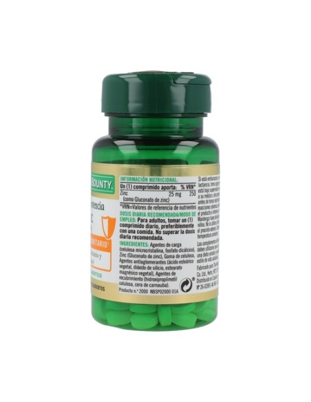 Zinc (Gluconato de Zinc) 100 comprimidos de 25mg Nature's Bounty