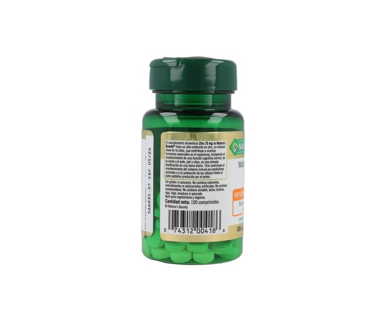Zinc (Gluconato de Zinc) 100 comprimidos de 25mg Nature's Bounty