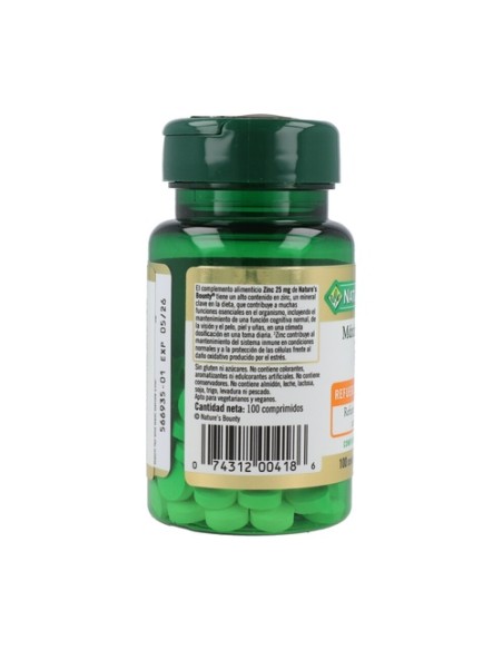 Zinc (Gluconato de Zinc) 100 comprimidos de 25mg Nature's Bounty