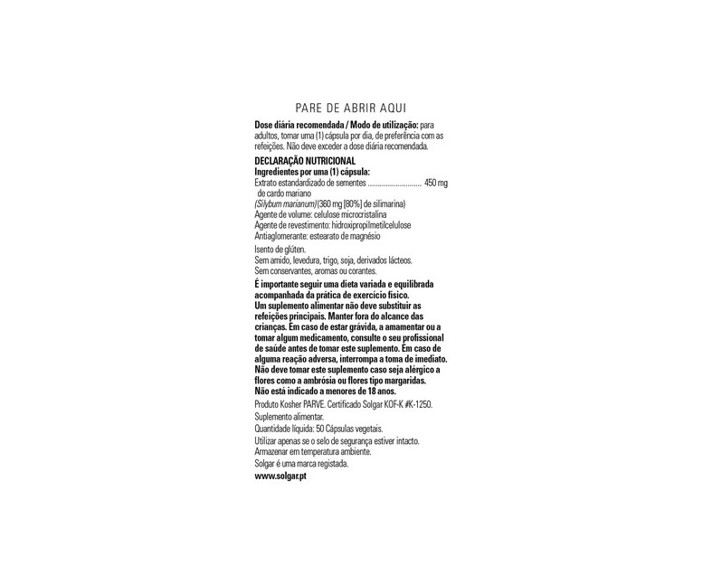 Cardo Mariano (Milk Thistle) 50 cápsulas Solgar