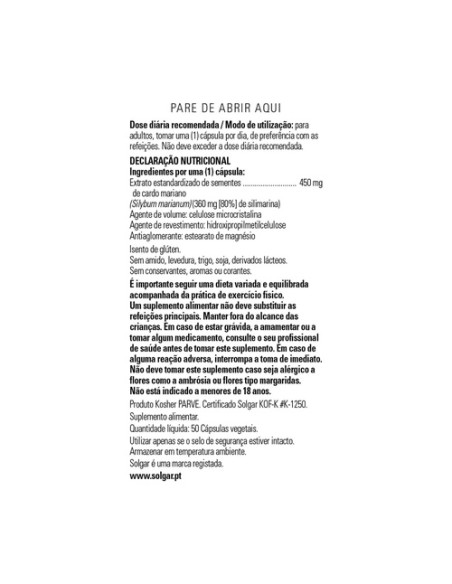 Cardo Mariano (Milk Thistle) 50 cápsulas Solgar