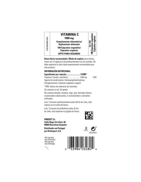 Vitamina C 100 cápsulas vegetales de 1000 mg Solgar