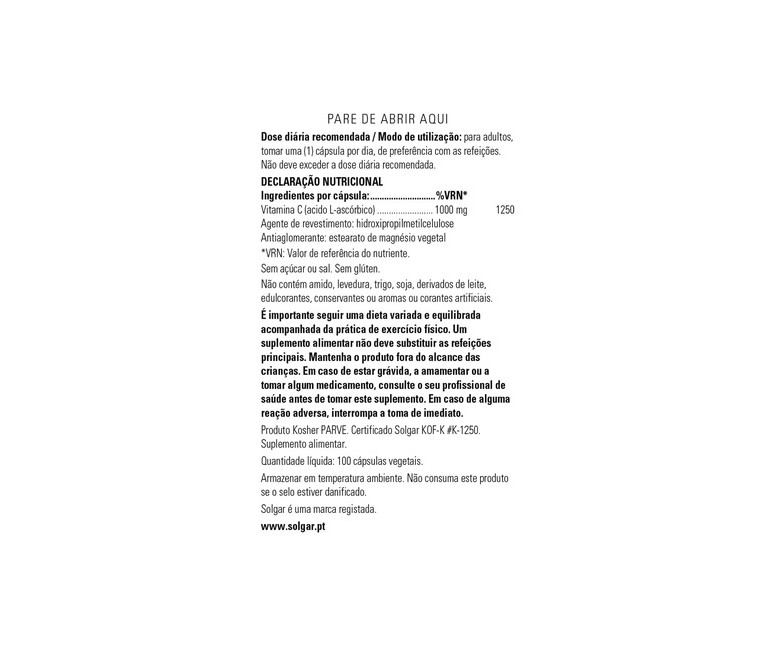 Vitamina C 100 cápsulas vegetales de 1000 mg Solgar