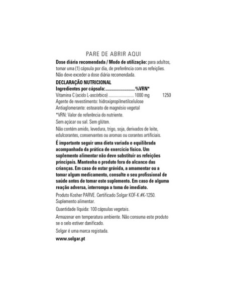 Vitamina C 100 cápsulas vegetales de 1000 mg Solgar