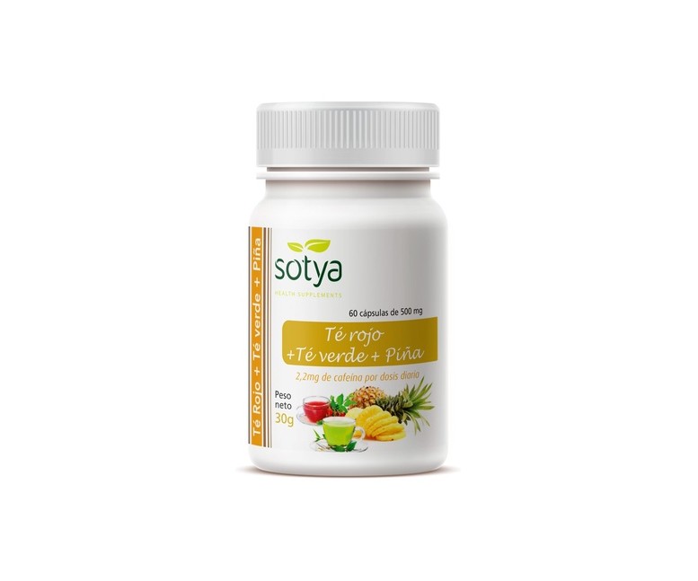 Té Verde, Té Rojo y Piña 60 cápsulas de 500mg Sotya