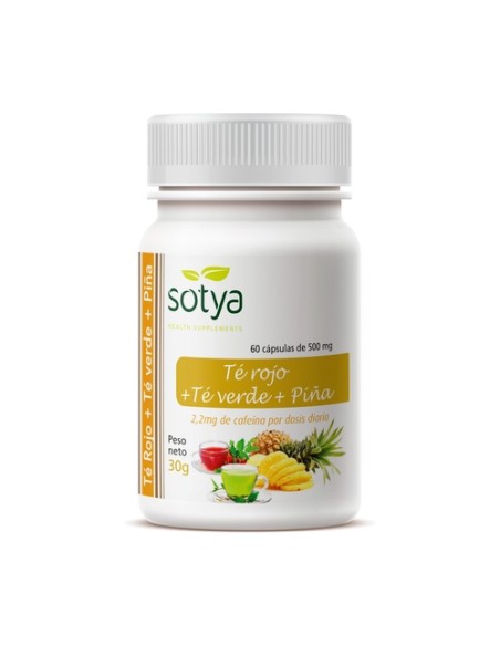 Té Verde, Té Rojo y Piña 60 cápsulas de 500mg Sotya
