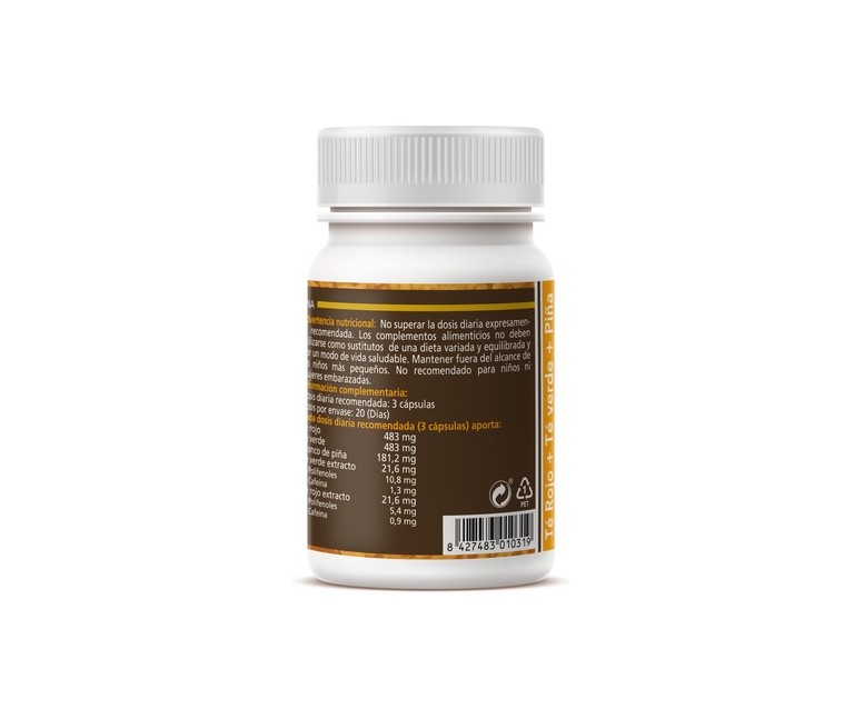Té Verde, Té Rojo y Piña 60 cápsulas de 500mg Sotya