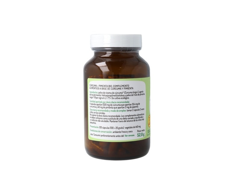 Cúrcuma y pimienta 120 cápsulas de 440mg El Granero Integral