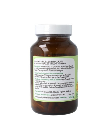 Cúrcuma y pimienta 120 cápsulas de 440mg El Granero Integral