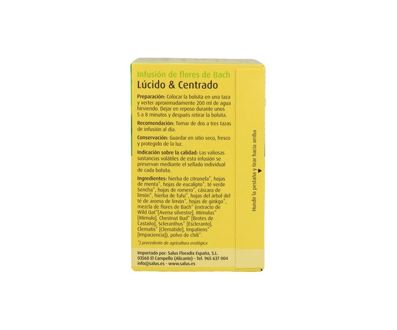 Infusion Flores Bach Lúcido y Centrado 15 bolsitas infusoras Salus