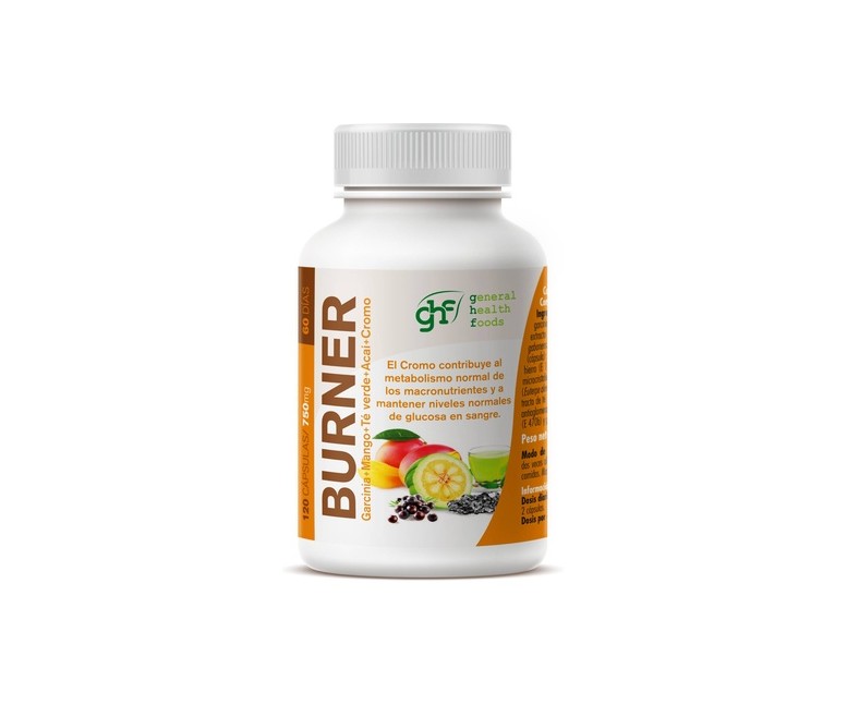 Burner garcinia + mango + té verde + acai + cromo 120 cápsulas de 750mg GHF