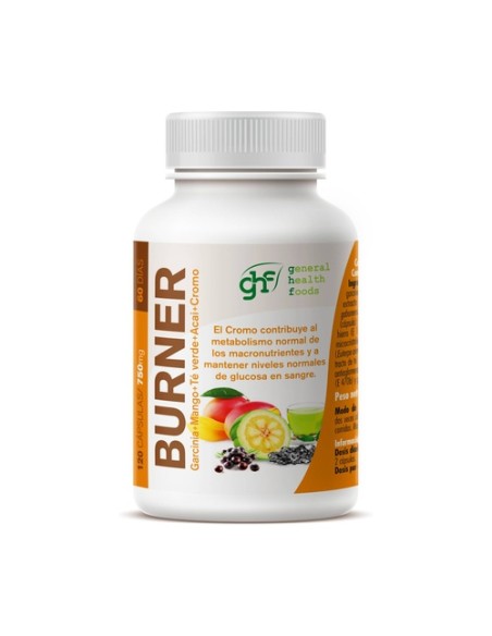 Burner garcinia + mango + té verde + acai + cromo 120 cápsulas de 750mg GHF