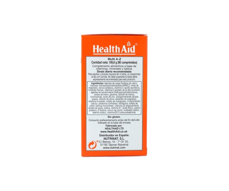 Multi A-Z - vitaminas y minerales con luteína 90 comprimidos Health Aid