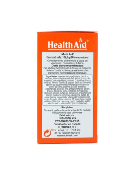 Multi A-Z - vitaminas y minerales con luteína 90 comprimidos Health Aid