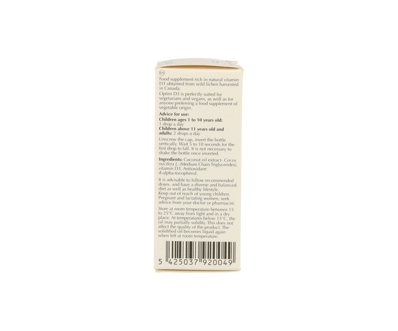 Optim D3 - Vitamina D3 100% vegetal - Sistema inmunitario 20 ml Optim Laboratoire