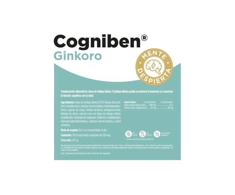 Cogniben Ginkoro (cognición) 90 comprimidos de 330mg Eladiet