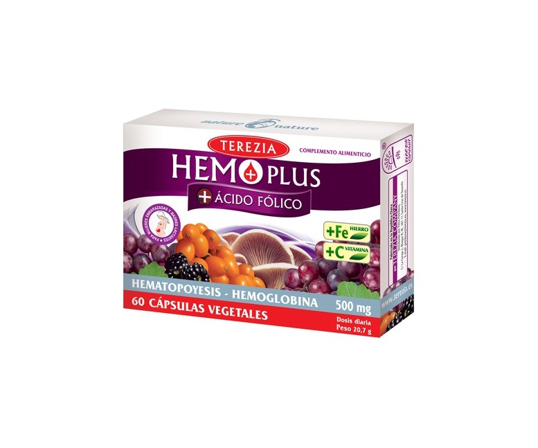Hemo plus + ácido fólico + vitamina C + hierro y con uvas 60 cápsulas Terezia Company