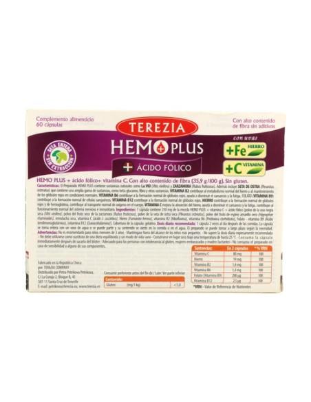 Hemo plus + ácido fólico + vitamina C + hierro y con uvas 60 cápsulas Terezia Company