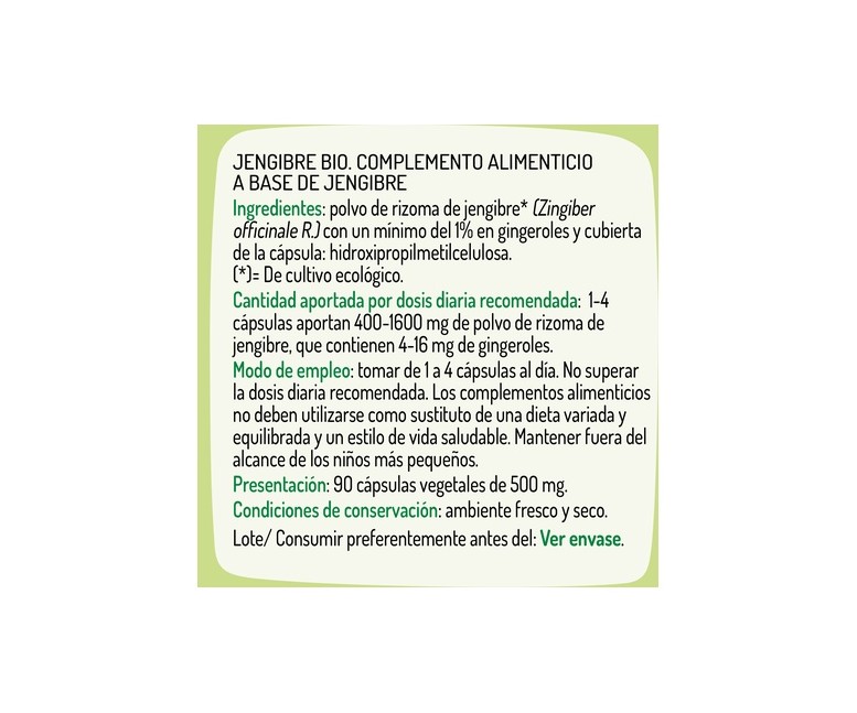 Jengibre Bio 90 cápsulas de 500mg El Granero Integral