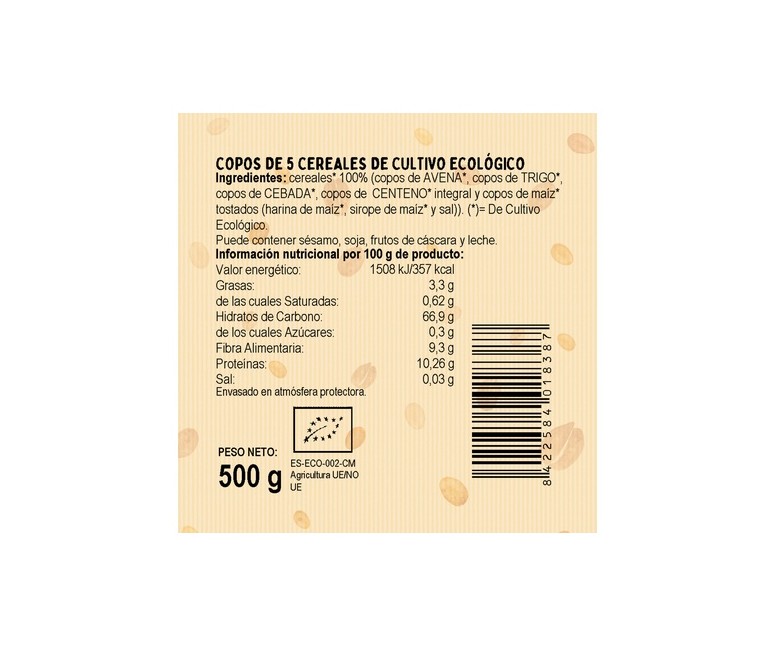 Copos de 5 cereales 500 g El Granero Integral