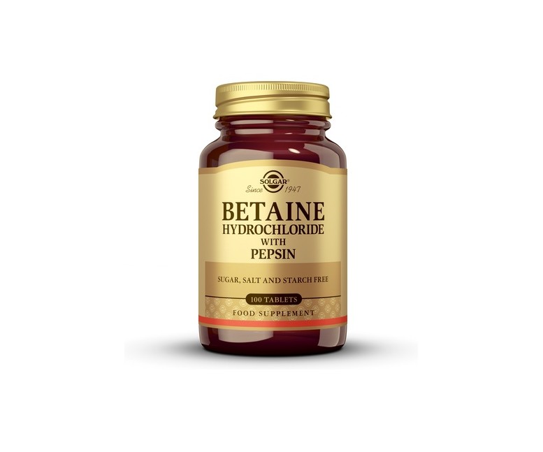 Betaína Clorhidrato con Pepsina 100 tabletas Solgar