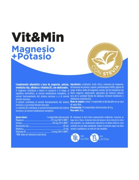 Vit&Min Magnesio + Potasio 14 tabletas efervescentes de 6 g Eladiet