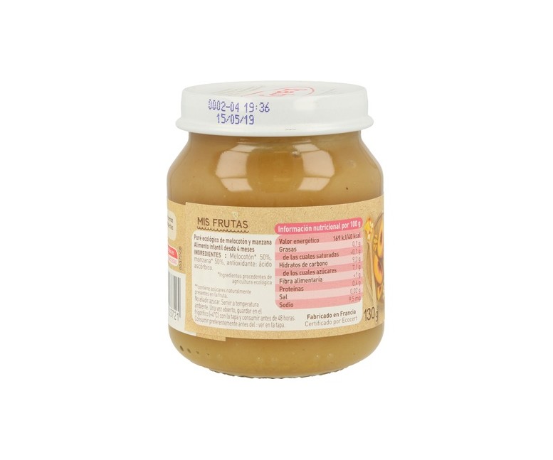 Tarrito De Melocotón Y Manzana 4m+ 130 g Babybio