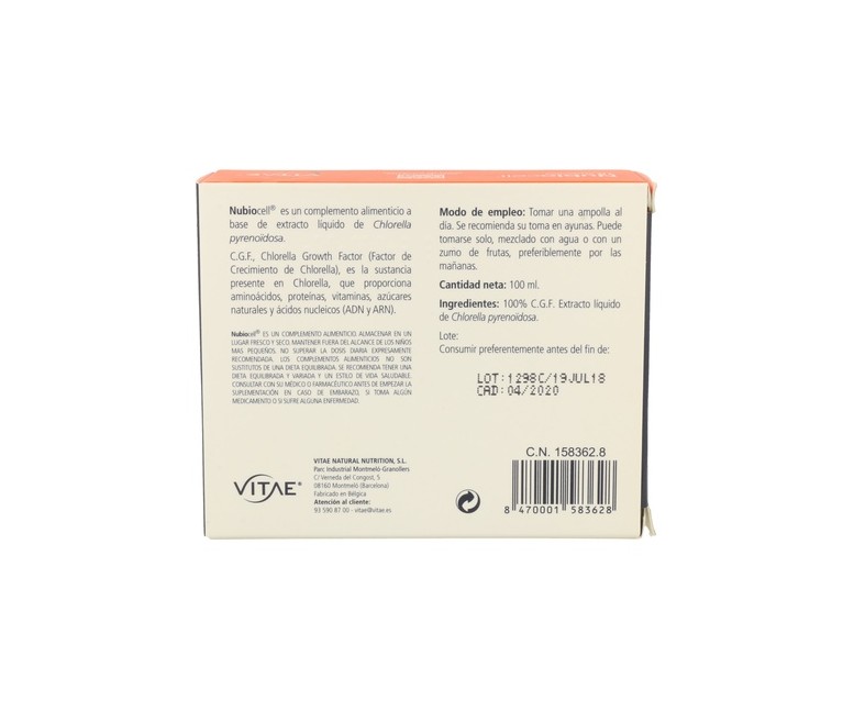 Nubiocell (Chlorella) Puro 10 ampollas Vitae