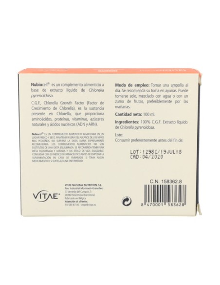 Nubiocell (Chlorella) Puro 10 ampollas Vitae