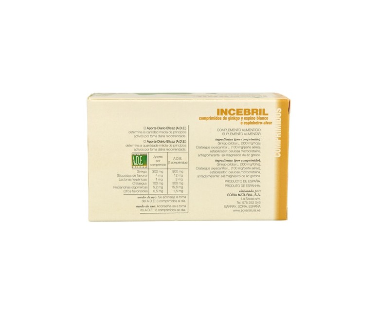 Incebril Ginkgo Y Espino Blanco 60 comprimidos Soria Natural