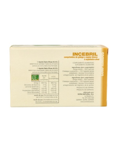 Incebril Ginkgo Y Espino Blanco 60 comprimidos Soria Natural