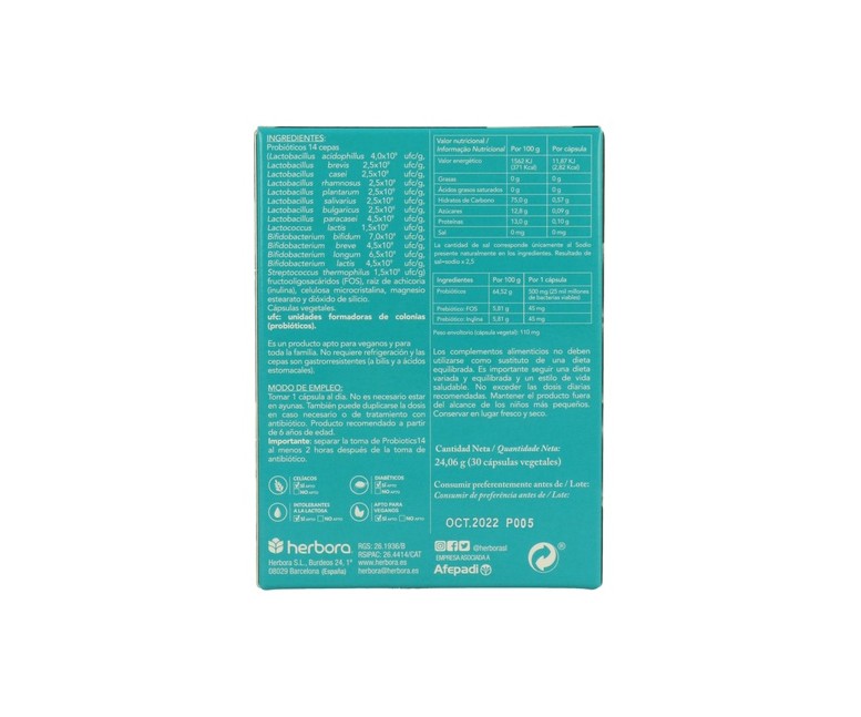 Probiotics 14 30 cápsulas vegetales Herbora