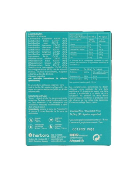 Probiotics 14 30 cápsulas vegetales Herbora