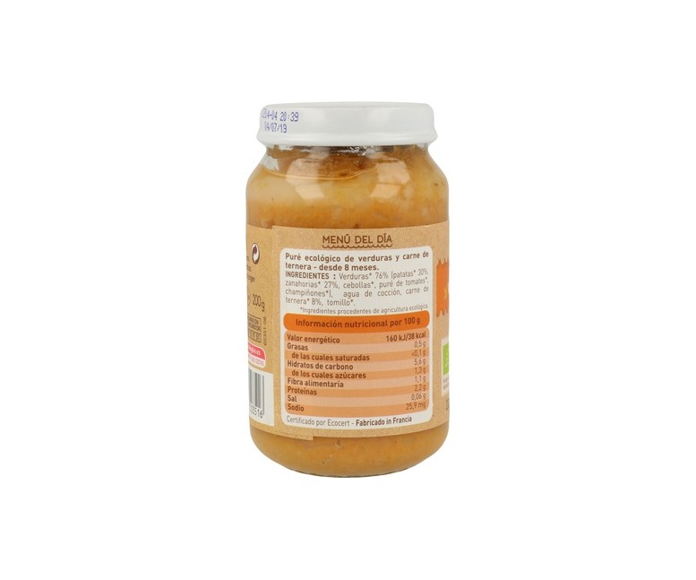 Tarrito De Verduras Y Ternera 8m+ 200 g Babybio