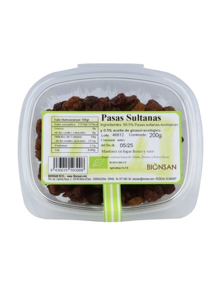 Pasas sultanas Bio 200 g Bionsan