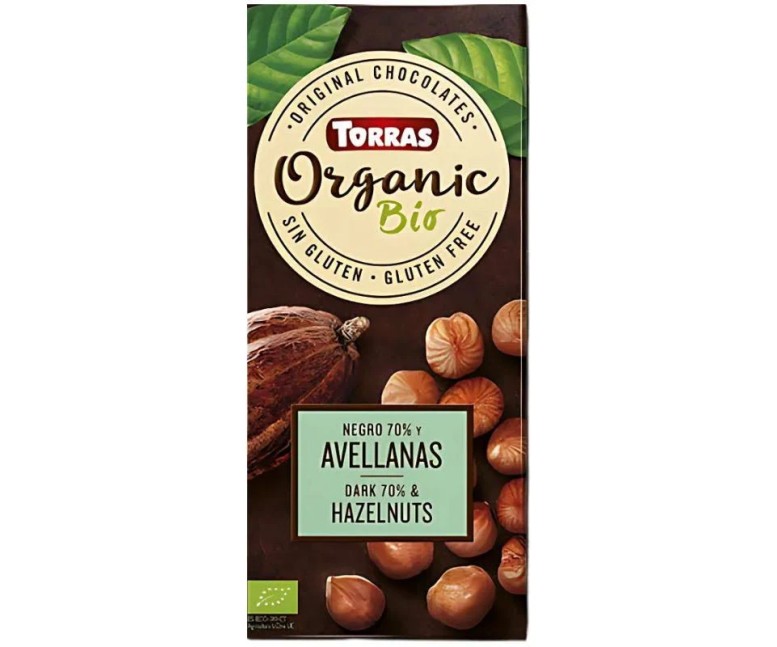 Chocolate negro 70% con avellanas bio sg. 100 gr Torras