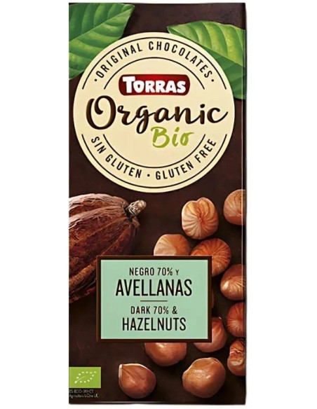 Chocolate negro 70% con avellanas bio sg. 100 gr Torras