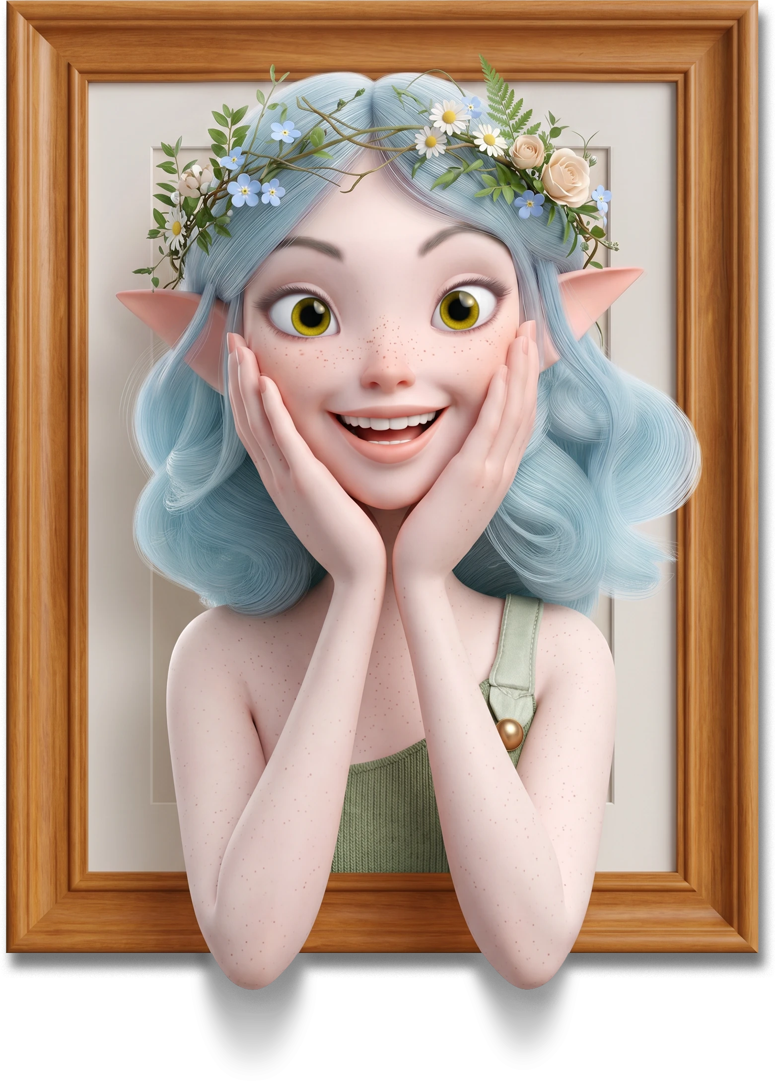 Retrato de Sabia asomándose de su marco